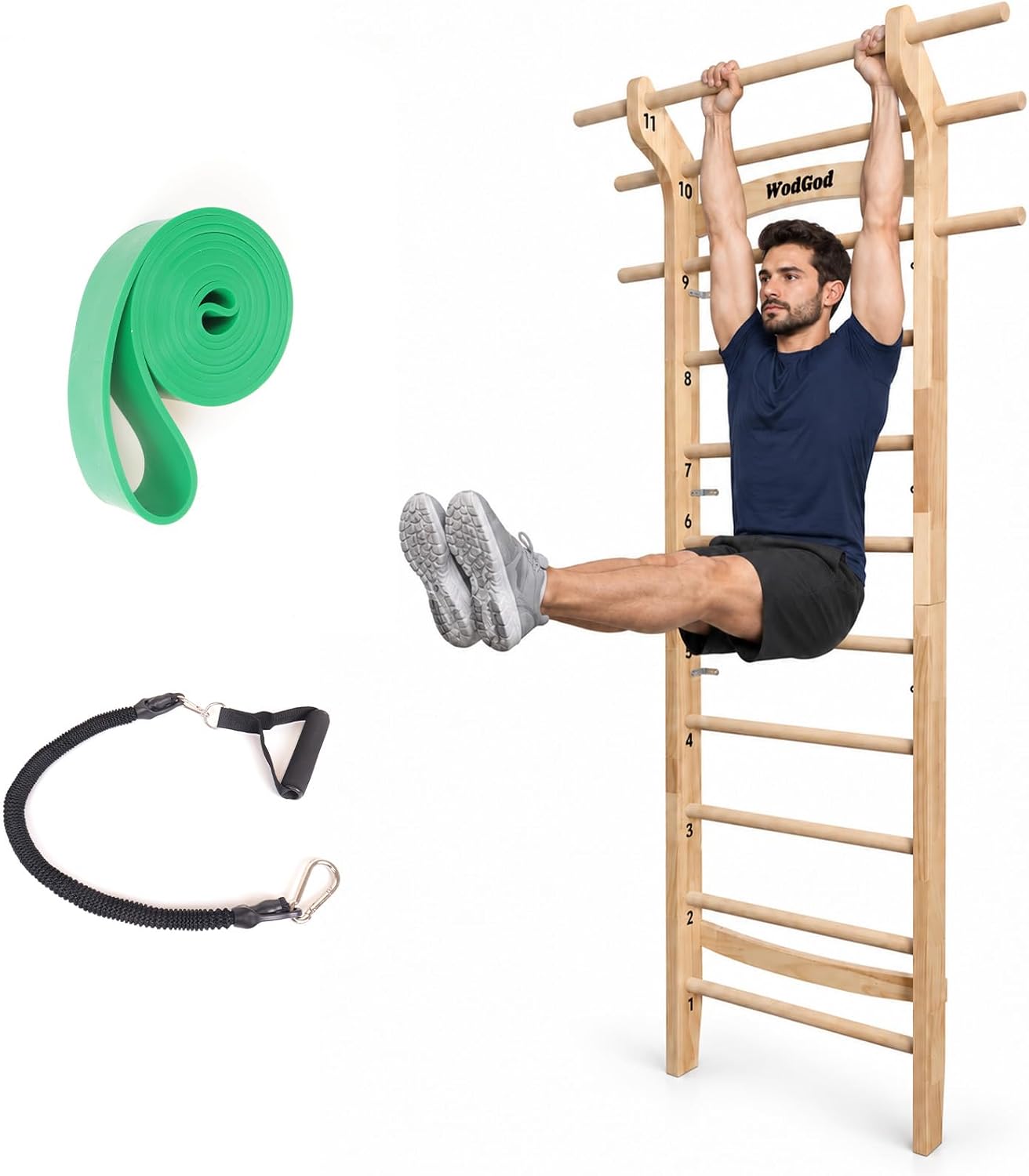Pull Up Bar - Schwedische Holzleiter mit 11 strategisch angeordneten
